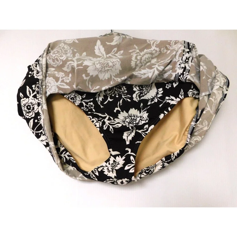 Lands End brown‎ and white floral print skirted swimsuit bottom Size 18